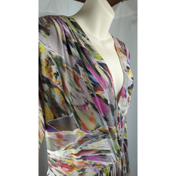 Bitte Kai Rand Faux Wrap Dress Abstract Pattern Wearable Art Colorful Long Slv M - Picture 3 of 6
